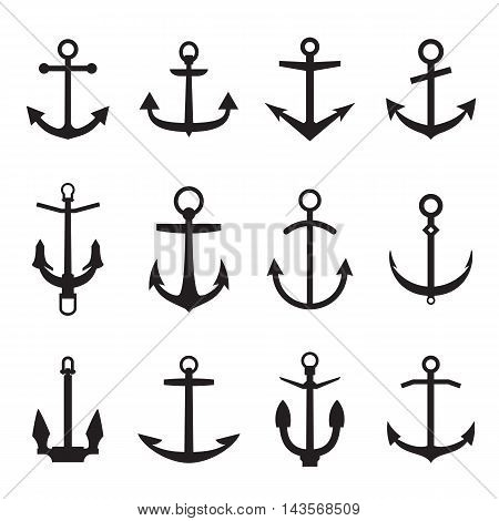 Set of anchor icons isolated on a white background. Vector illustration