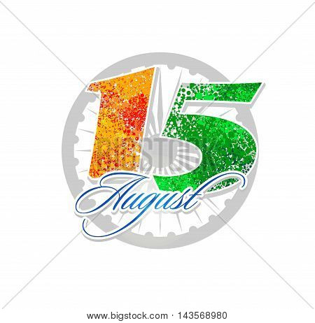 Greeting card 15th August on Ashoka Wheel against the background of the national flag of India vector background for Indian Independence Day celebration.