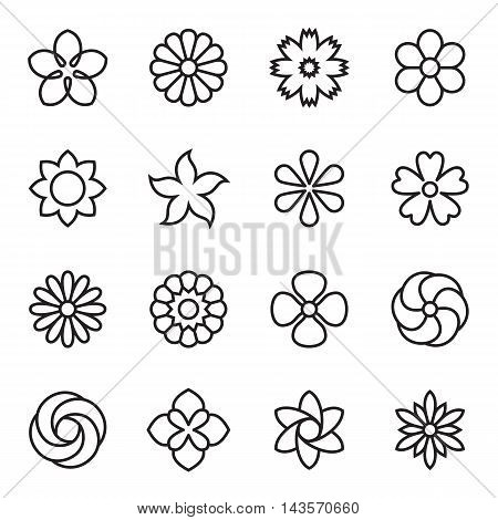 Linear flower icons isolated on a white background. Vector illustration