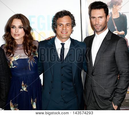NEW YORK-JUNE 25: (L-R) Actors Keira Knightly, Mark Ruffalo and musician Adam Levine of Maroon 5 attend the New York premiere of  