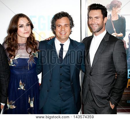 NEW YORK-JUNE 25: (L-R) Actors Keira Knightly, Mark Ruffalo and musician Adam Levine of Maroon 5 attend the New York premiere of  