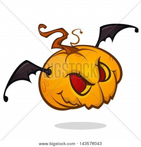 Vartoon pumpkin head with bat wings flying and screaming. Vector Halloween ilustration isolated