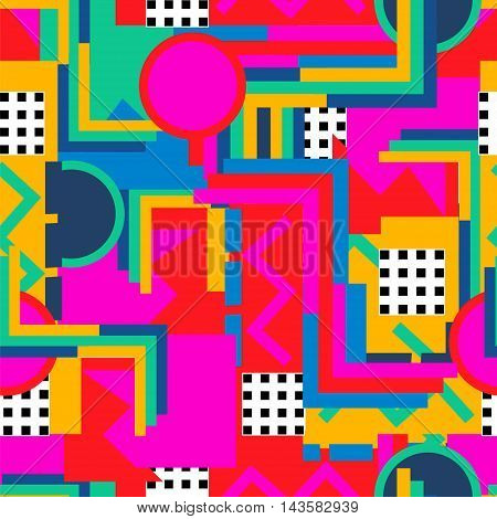 Memphis style. Seamless geometric vintage seamless pattern in Retro 80s or 90s. Can be used in the textile fabric paper print web design. Vector illustration.