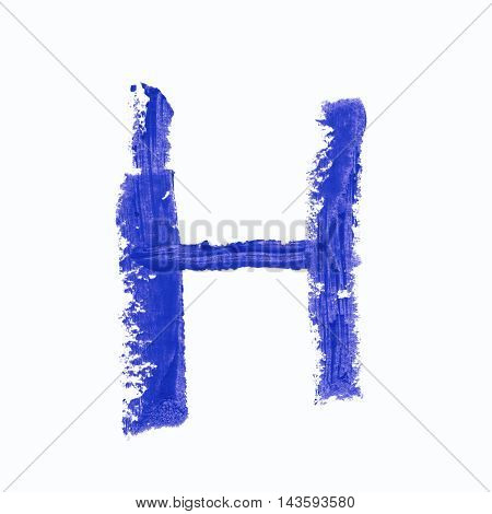 Single h latin letter symbol drawn with a wax crayon isolated over the white background
