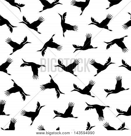 Seamless vector pattern - stork black solhouettes on white