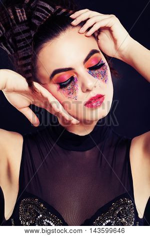 Woman with Fashionable Makeup and Wave Styling