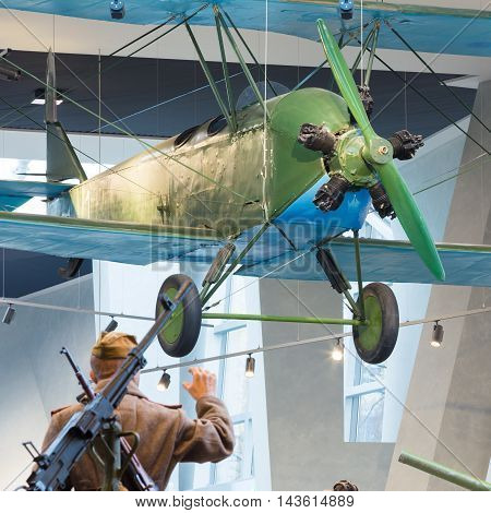 Minsk, Belarus - December 20, 2015: World War II Soviet Russian light night bomber PO-2 in Belarusian Museum Of The Great Patriotic War