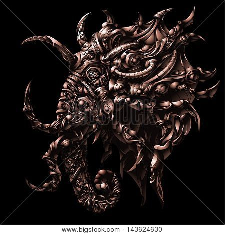 calm elephant in heavy armor, symbolizes the chess piece