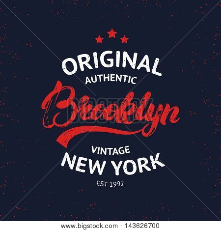 Vintage Brooklyn label. Quality tee print. Brooklyn hand written lettering calligraphy. Vector illustration.