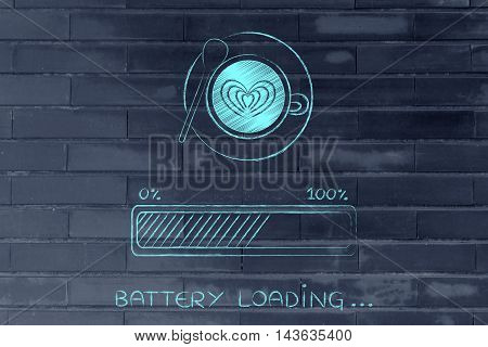Latte Art Coffee Cup & Progress Bar Loading Battery