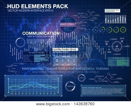Fantastic abstract background with different elements of the HUD. Statistic and data, information infographic elements. Business abstract background. application for finance and asset trading