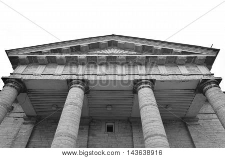 Kirch St. Nicholas in Gatchina - Lutheran church in the city of Gatchina the parish center Hatsina Evangelical Lutheran Church of Ingria. Black and white.