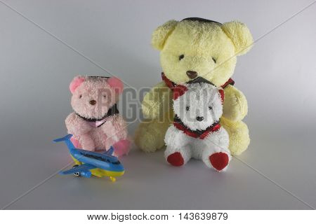 toy teddy bear and plane isolated on white