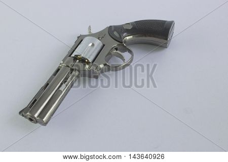 Pistol Revolver Handgun Isolated On White Background.