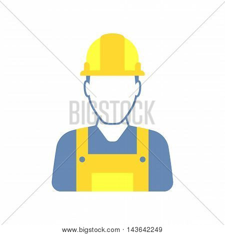 Workman with helmet, person icon, man in worksuit symbol