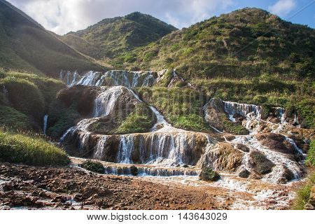 Golden Waterfall is one of the most beautiful waterfall in Taiwan. It is located at Jinguashi township, Taiwan.
