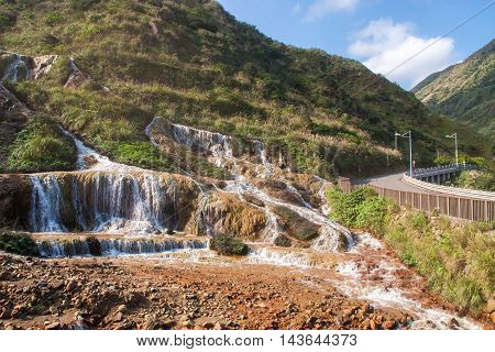 Golden Waterfall is one of the most beautiful waterfall in Taiwan. It is located at Jinguashi township, Taiwan.