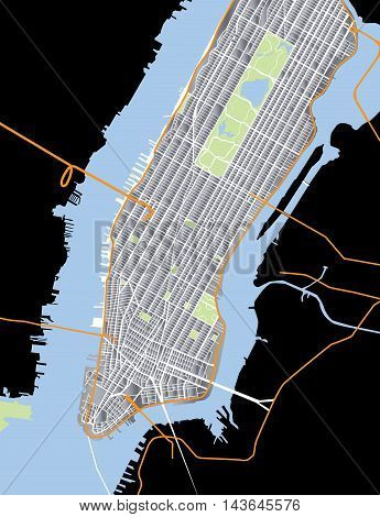 New York City - Lower and Mid Manhattan - Vector Map Aluminium