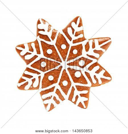 Snowflake Isolate. Christmas Cookie Isolated on White Background. Gingerbread Xmas Food