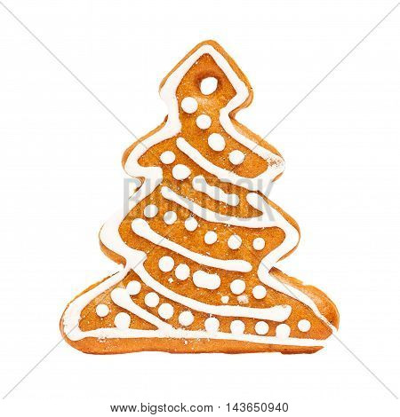 Christmas Cookie Isolated on White Background. Gingerbread Xmas Tree Cookie