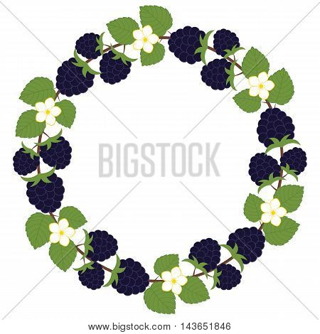 Vector blackberry wreath with leaves and flowers