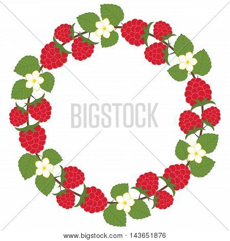 Vector wreath with raspberry leaves and flowers