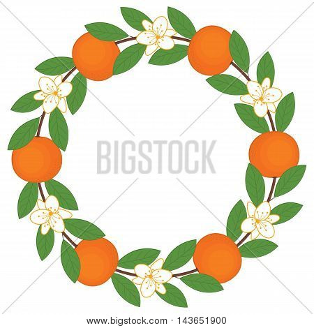 Vector wreath with oranges flowers and leaves
