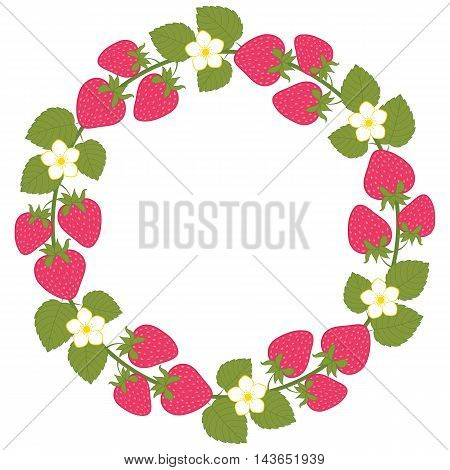 Vector strawberyy wreath with leaves and flowers