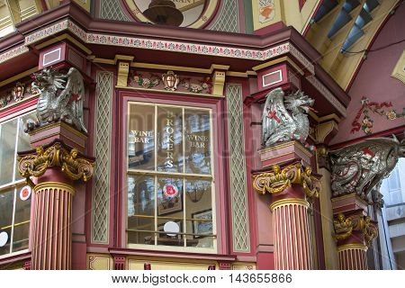 LONDON UK - SEPTEMBER 19, 2015: Leadenhall market  architectural detail