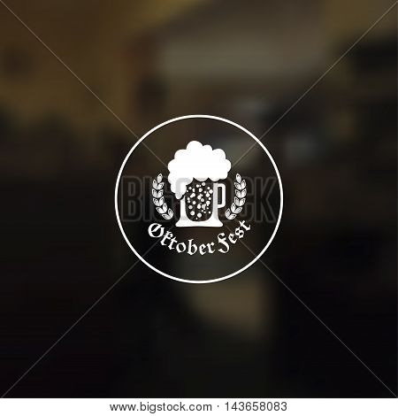 Oktoberfest vintage poster or greeting card and blurred dark background. Beer festival celebration typography. Vector illustration.