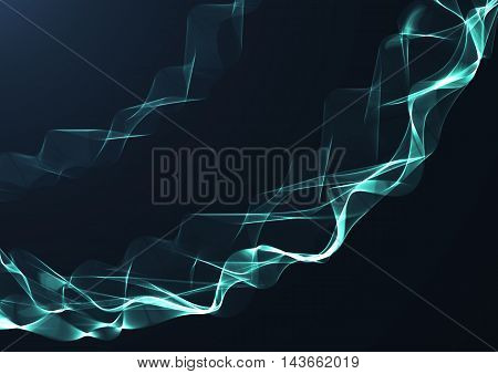 Blue wavy shiny ribbon on a dark background