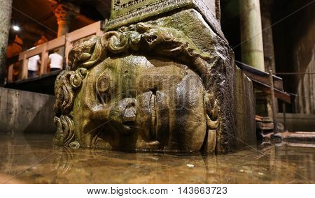 Medusa Column Base In Basilica Cistern, Istanbul City