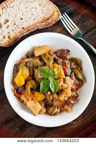 delicious caponata typical Sicilian dish with peppers tomatoes and eggplant