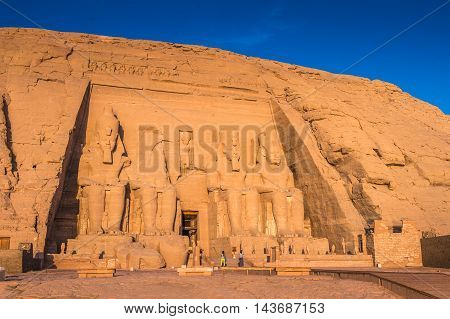 The Great Temple of Ramesses II on the sunrise, Abu Simbel, Egypt