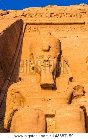 Colossus of The Great Temple of Ramesses II on sunrise, Abu Simbel, Egypt