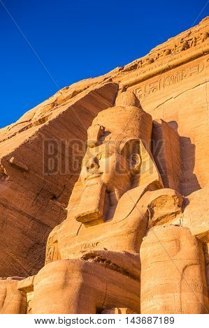 Colossus of The Great Temple of Ramesses II on sunrise, Abu Simbel, Egypt