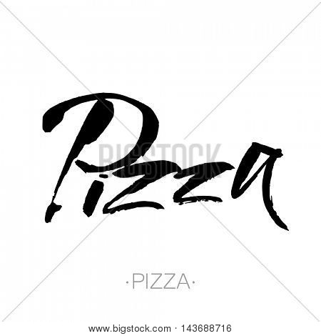 PIZZA hand-lettering calligraphy. hand drawn vector stock illustration. Modern brush ink. Isolated on white background.