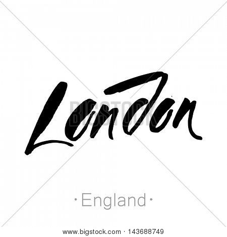 London, England, UK hand-lettering calligraphy. hand drawn vector stock illustration. Modern brush ink. Isolated on white background.