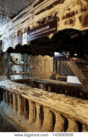 TURDA, ROMANIA - AUGUST 19TH 2016 - Inner view of Turda Salt Mine, wellknown landmark in Transylvania, Romania, Europe