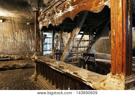 TURDA, ROMANIA - AUGUST 19TH 2016 - Inner view of Turda Salt Mine, wellknown landmark in Transylvania, Romania, Europe
