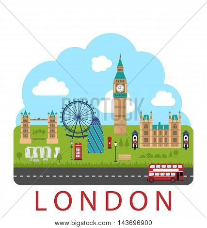 Illustration London, England. Urban Background. Concept of Travel and Tourism Banner - Vector