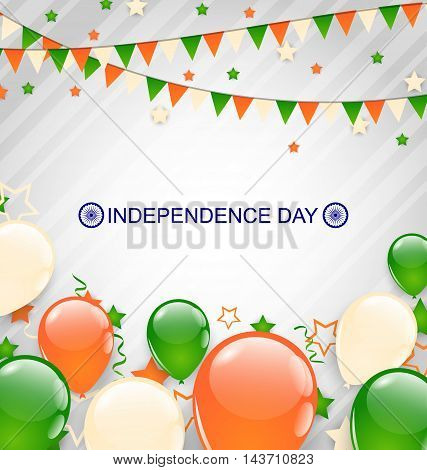 Illustration Indian Decoration in Traditional Tricolor of Flag for Independence Day, Buntings Flags Garlands and Balloons - Vector