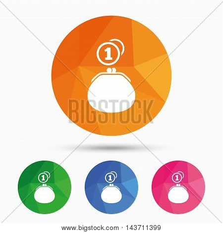Wallet sign icon. Cash coins bag symbol. Triangular low poly button with flat icon. Vector