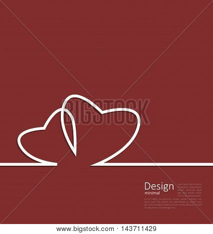 Laconic design of couple hearts for design card on Valentines Day cleaness line flat template with space for text - vector