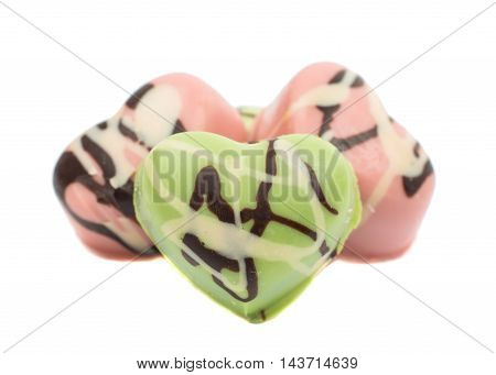 chocolate hearts candies decorative dessert on white