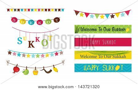 Colorful bunting and garlands for Jewish holiday Sukkot. illustration