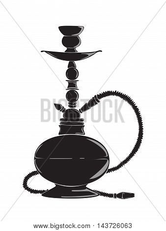 Black hookah silhouette. Oriental tobacco and pipe. Concept of relaxaation and lounge.