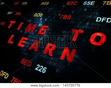 Time concept: Pixelated red text Time to Learn on Digital wall background with Hexadecimal Code