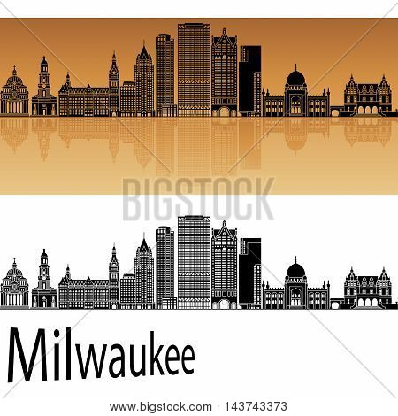 Milwaukee skyline in orange background in editable vector file