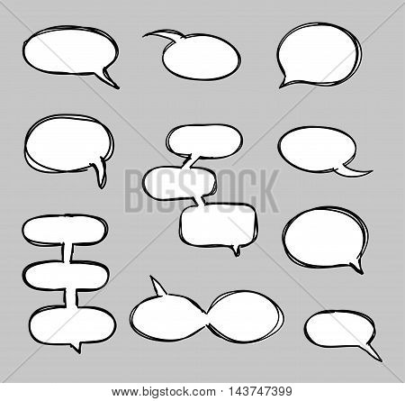 Hand-drawn vector speech bubbles sketchy doodle set design